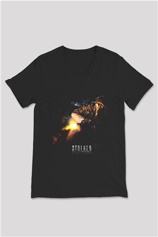 S.T.A.L.K.E.R. Siyah Unisex V Yaka Tişört