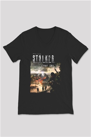 S.T.A.L.K.E.R. Siyah Unisex V Yaka Tişört