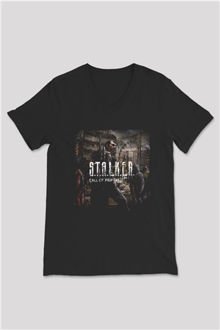 S.T.A.L.K.E.R. Siyah Unisex V Yaka Tişört