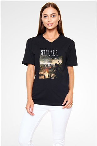 S.T.A.L.K.E.R. Siyah Unisex V Yaka Tişört