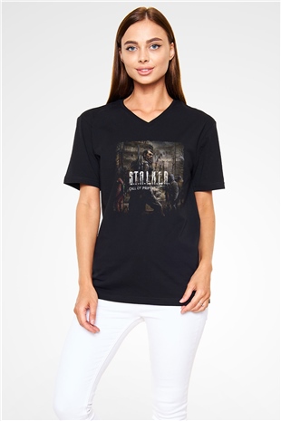 S.T.A.L.K.E.R. Siyah Unisex V Yaka Tişört