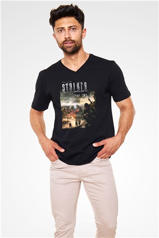 S.T.A.L.K.E.R. Siyah Unisex V Yaka Tişört
