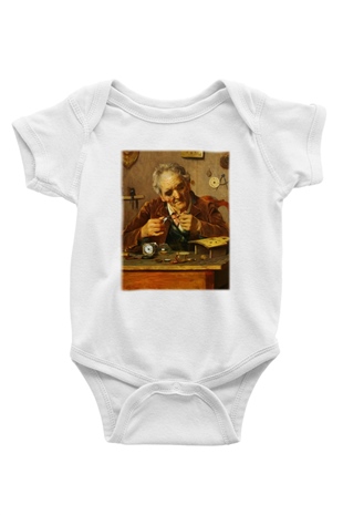 Saatçi Baskılı Beyaz Unisex Bebek Body - Zıbın