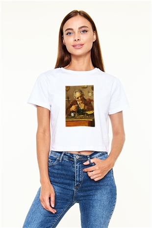 Saatçi Beyaz Croptop Tişört