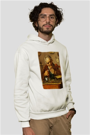 Saatçi Beyaz Unisex Hoodie