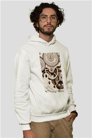 Saatçi Beyaz Unisex Kapüşonlu Sweatshirt