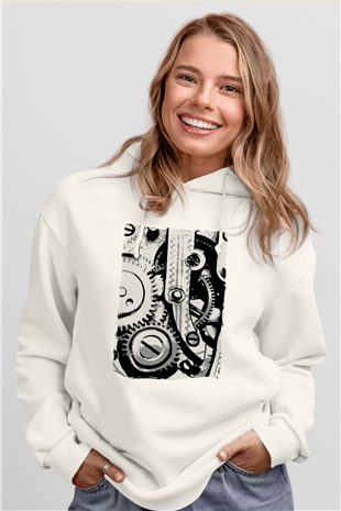 Saatçi Beyaz Unisex Kapüşonlu Sweatshirt