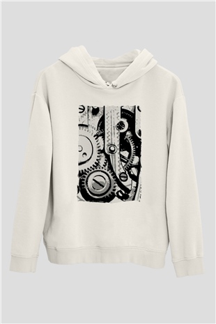 Saatçi Beyaz Unisex Kapüşonlu Sweatshirt