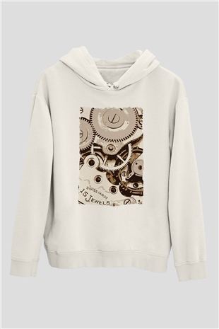 Saatçi Beyaz Unisex Kapüşonlu Sweatshirt