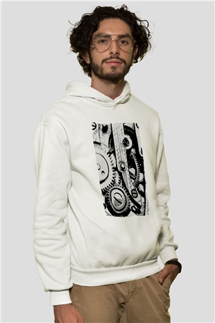 Saatçi Beyaz Unisex Kapüşonlu Sweatshirt