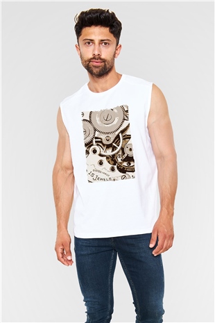 Saatçi Beyaz Unisex Kolsuz Tişört