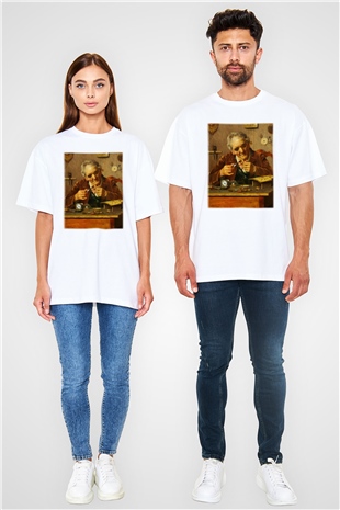 Saatçi Beyaz Unisex Oversize Tişört T-Shirt