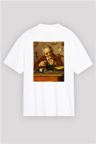 Saatçi Beyaz Unisex Oversize Tişört T-Shirt