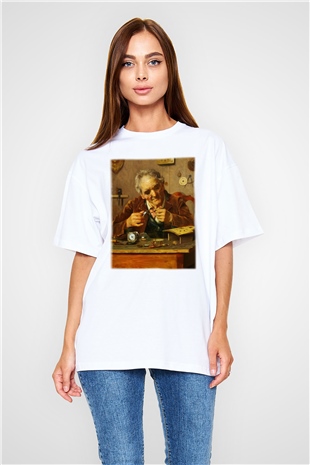 Saatçi Beyaz Unisex Oversize Tişört T-Shirt