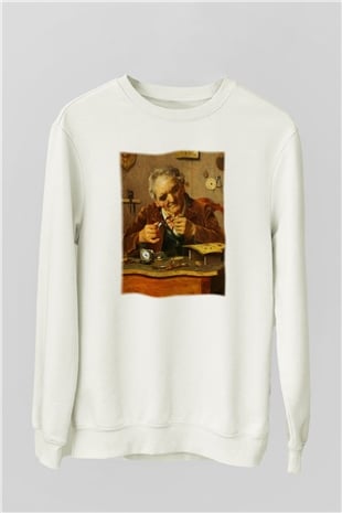 Saatçi Beyaz Unisex Sweatshirt