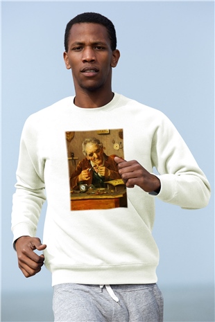 Saatçi Beyaz Unisex Sweatshirt