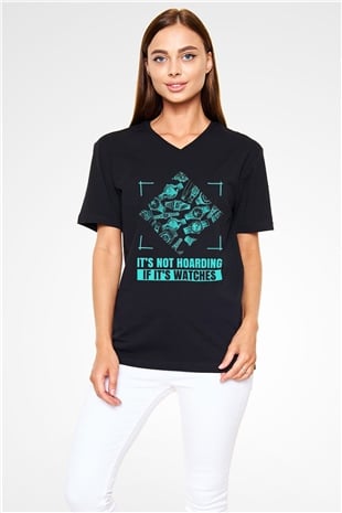 Saatçi Siyah Unisex V Yaka Tişört