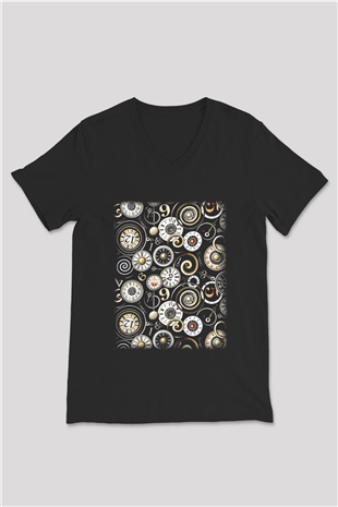 Saatçi Siyah Unisex V Yaka Tişört T-Shirt