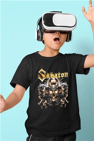 Sabaton Baskılı Siyah Unisex Çocuk Tişört
