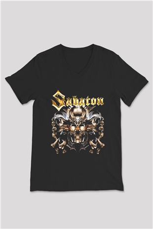 Sabaton Siyah Unisex V Yaka Tişört T-Shirt