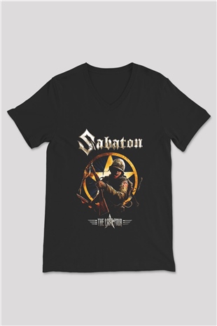 Sabaton Siyah Unisex V Yaka Tişört T-Shirt