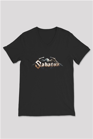 Sabaton Siyah Unisex V Yaka Tişört T-Shirt