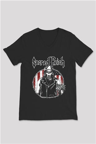 Sacred Reich Siyah Unisex V Yaka Tişört T-Shirt