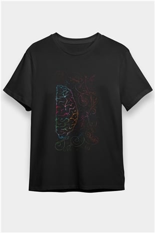 Sağ Beyin Sanat Müzik Baskılı Unisex Siyah Tişört
