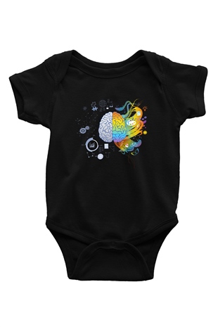 Sağ Beyin Sol Beyin Baskılı Unisex Siyah Bebek Body - Zıbın