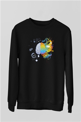 Sağ Beyin Sol Beyin Baskılı Unisex Siyah Sweatshirt
