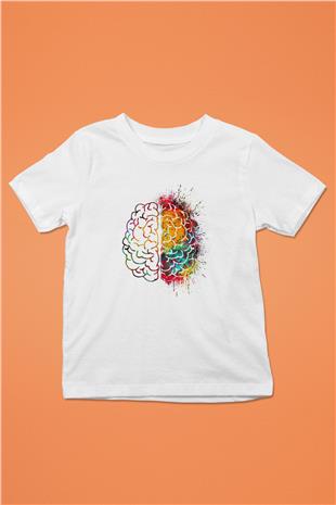 Sağ ve Sol Beyin Baskılı Unisex Beyaz Çocuk Tişörtü - Tshirt