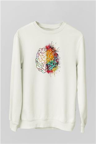 Sağ ve Sol Beyin Baskılı Unisex Ekru Sweatshirt