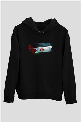 Sahrawi Bayrağı Baskılı Unisex Siyah Kapüşonlu Sweatshirt
