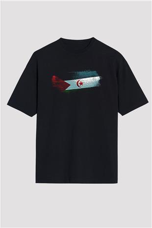 Sahrawi Bayrağı Baskılı Unisex Siyah Oversize Tişört