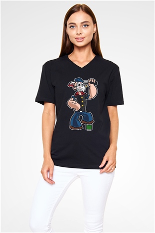Sailor Mass Murderer Temel Reis Baskılı Siyah Unisex V Yaka Tişört