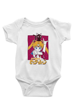 Sailor Moon Baskılı Beyaz Unisex Bebek Body - Zıbın