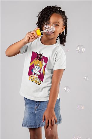 Sailor Moon Baskılı Beyaz Unisex Beyaz Çocuk Tişört - Tshirt