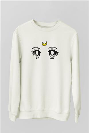 Sailor Moon Baskılı Beyaz Unisex Sweatshirt