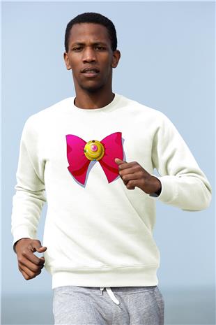Sailor Moon Baskılı Beyaz Unisex Sweatshirt