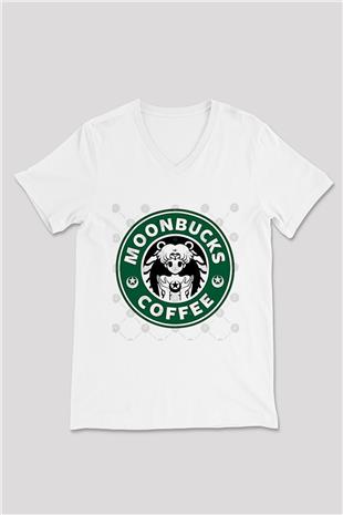 Sailor Moon Baskılı Beyaz Unisex V Yaka Tişört - Tshirt