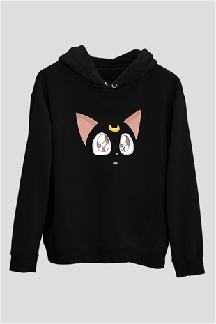 Sailor Moon Baskılı Unisex Siyah Hoodie