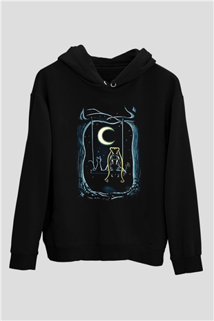 Sailor Moon Baskılı Unisex Siyah Hoodie
