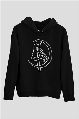 Sailor Moon Baskılı Unisex Siyah Hoodie