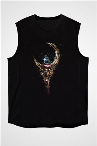 Sailor Moon Baskılı Unisex Siyah Kolsuz Tişört - Tshirt