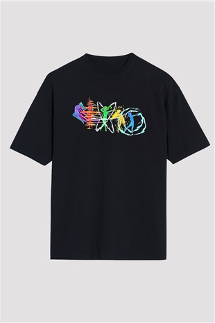 Sailor Moon Baskılı Unisex Siyah Oversize Tişört - Tshirt