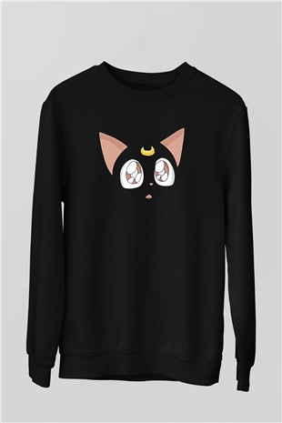 Sailor Moon Baskılı Unisex Siyah Sweatshirt