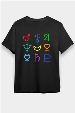 Sailor Moon Baskılı Unisex Siyah Tişört - Tshirt
