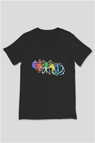 Sailor Moon Baskılı Unisex Siyah V Yaka Tişört - Tshirt
