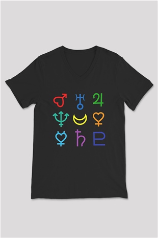 Sailor Moon Baskılı Unisex Siyah V Yaka Tişört - Tshirt