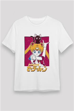 Sailor Moon Unisex Baskılı Beyaz Tişört - Tshirt